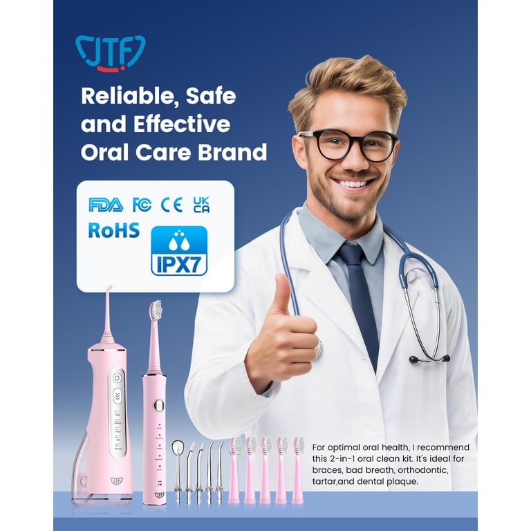 JTF 2-in-1 Electric Toothbrush & Water Flosser Combo, Pink photo 8