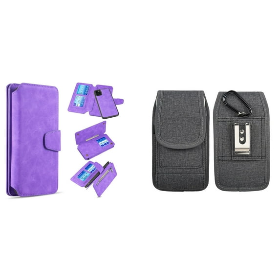 Clutch Wallet Detachable Case and Belt Holster Pouch for iPhone 14 Pro Max (Purple/Gray)