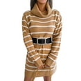 thumbnail image 4 of hirigin Women Knit Dress, Long Sleeve Turtleneck Striped Mini Sweater Dress for Casual Daily, 4 of 7