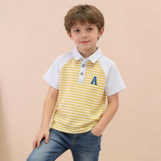 hengsof Chemise à Manches Courtes pour Garçons, Col à Revers, Imprimé à la Mode, T-Shirt Décontracté à Boutons pour l'Été, Coton Doux, Uniforme Scolaire Quotidien, T-Shirt pour la Rentrée des Enfants