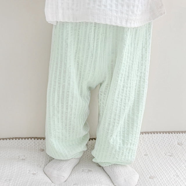 Infant Drawstring Elastic Sweatpants Slacks Light Green Breathable Pants Summer Fall Long Pants Boys Pants 3-6 Months