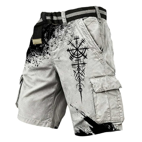 CONZONE Mens Cargo Shorts Elastic Waist Drawstring Hiking Shorts for Men Viking Mythology Graphic Y2K Lightweight Loose Fit Gym Athletic Shorts With Pockets