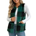 thumbnail image 2 of Yutgune Women's Plaid Sherpa Vest Open Front Sleeveless Fleece Jacket with Pockets Casual Fall Winter Outerwear, 2 of 10
