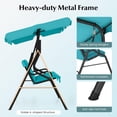 thumbnail image 2 of 3-Seat Porch Swing Chair, Metal A-Frame Outdoor Swing with Adjustable Canopy for Patio, Garden, Poolside, Blue, 2 of 14