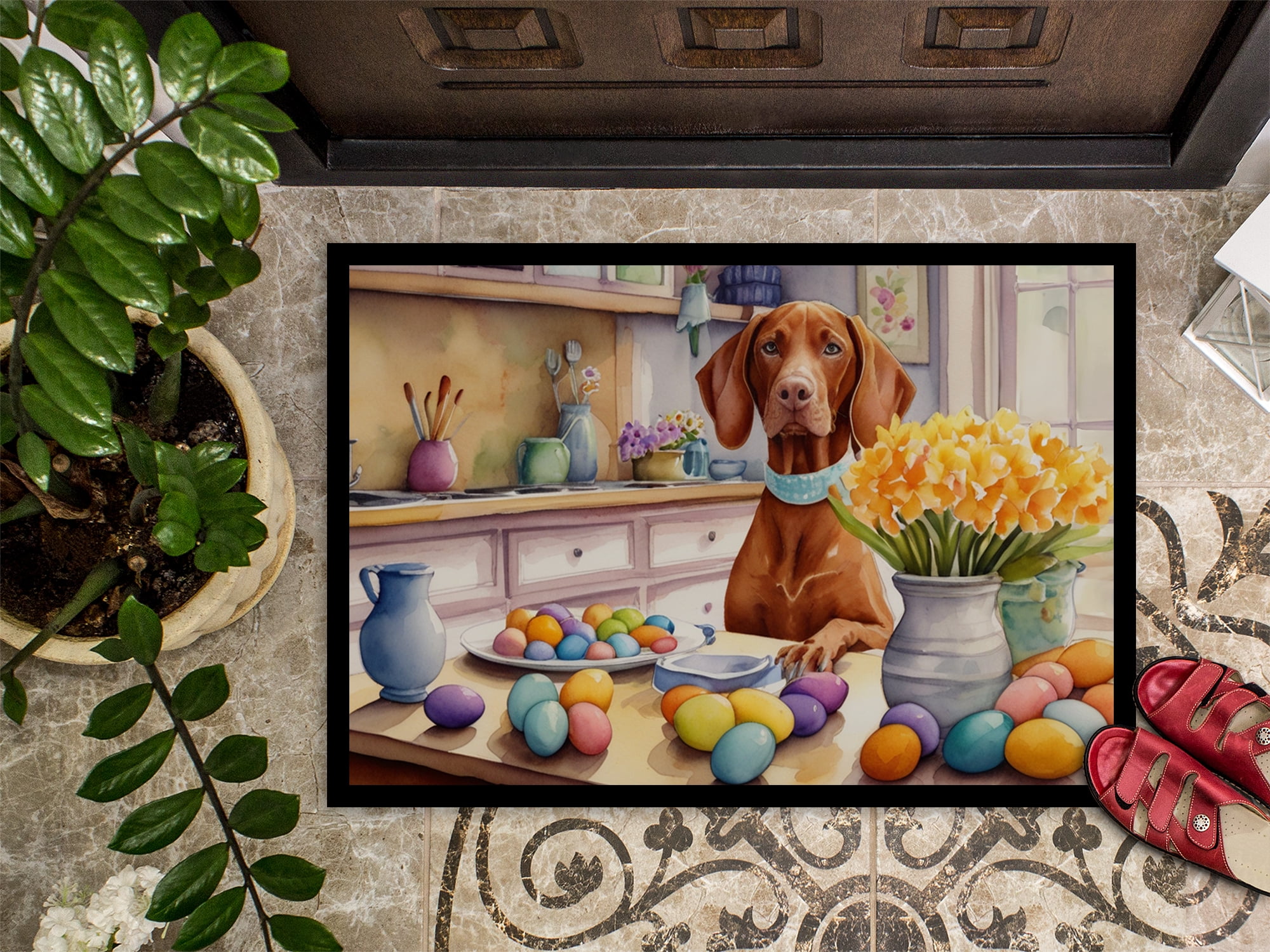 Decorating Easter Vizsla Doormat 36 in x 24 in