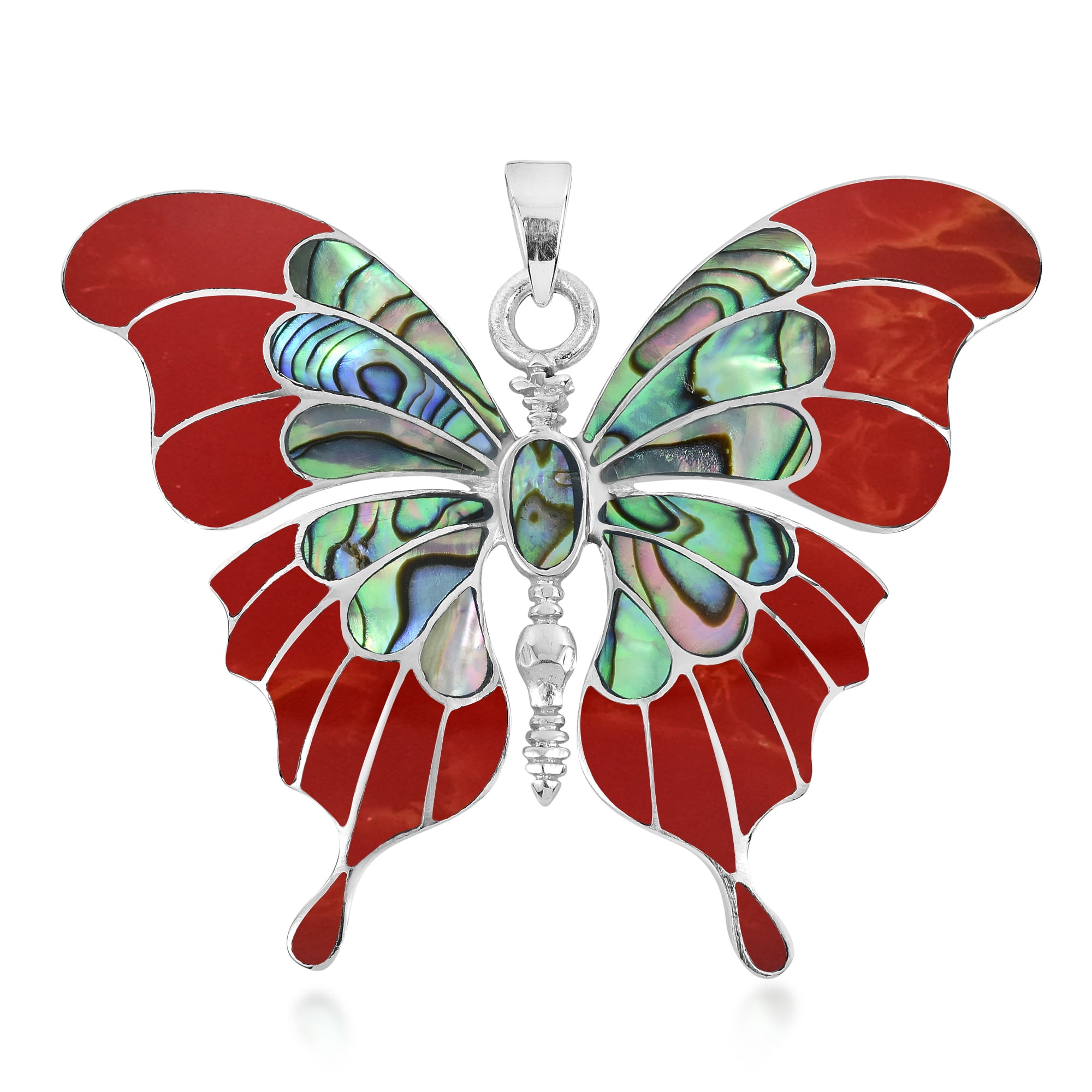 Gorgeous Piece! 925 Sterling Silver Abalone Butterfly Charm Pendant Unique