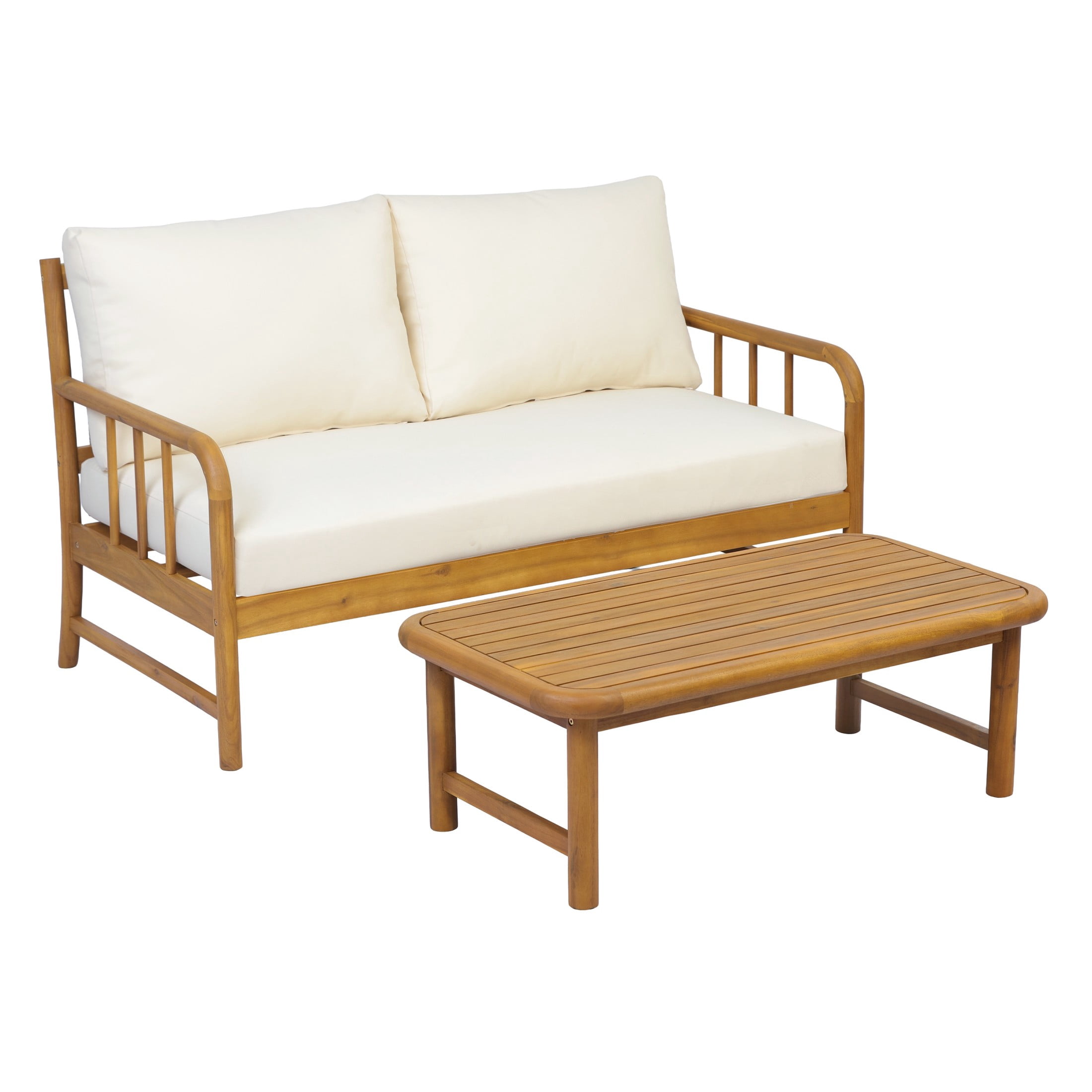 Christopher Knight Home 2-Piece Outdoor Patio Set, Acacia Wood Loveseat and Coffee Table, Teak+Beige
