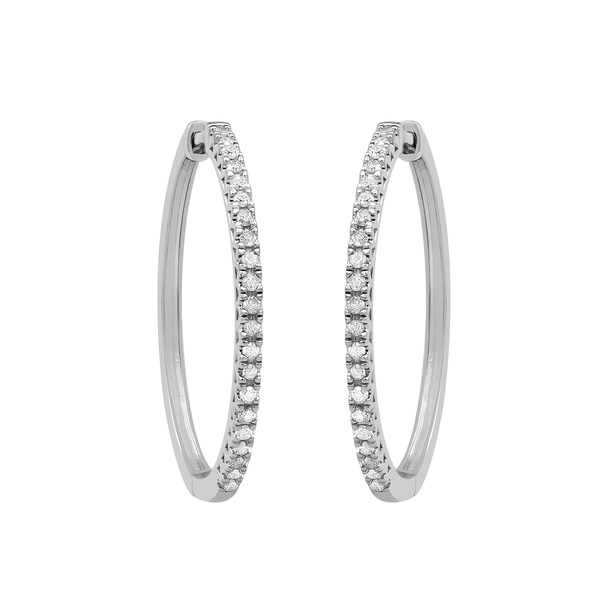 Beyond Brilliance Sterling Silver 1/4 Ct Round Cut Natural Diamond Prong Set Hoop Earrings for Women