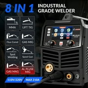 GZ GUOZHI 110V/220V 210A MIG Welder, 8 in 1 Multi-Process Aluminum Welding Machine, Pulse MIG, Gas MIG/MAG, Gasless Flux Core MIG, Lift TIG, Stick, Spot Welding, Spool Gun