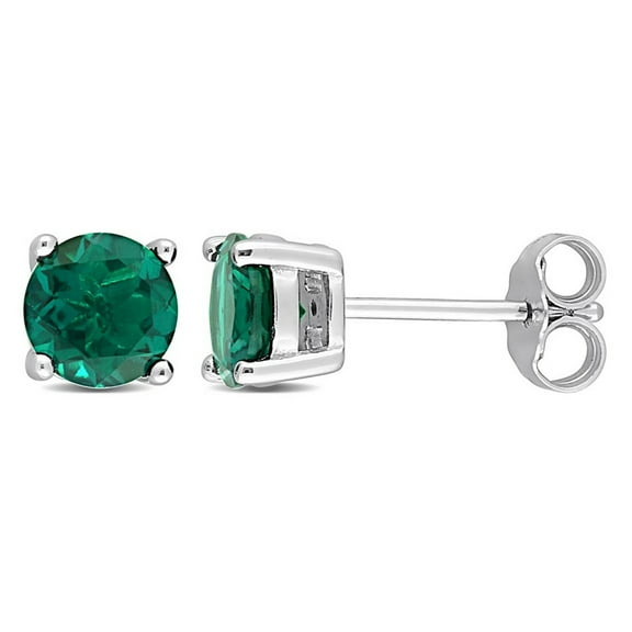 10k White Gold Plated 1 Ct Round Created Emerald Stud Earrings