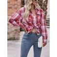 thumbnail image 4 of Michellecmm Women Fashion Shirts Plaid Turn-Down Collar Button Down Tie Knot Long Sleeve Blouses Spring Fall Casual Loose Tops Streetwear, 4 of 8
