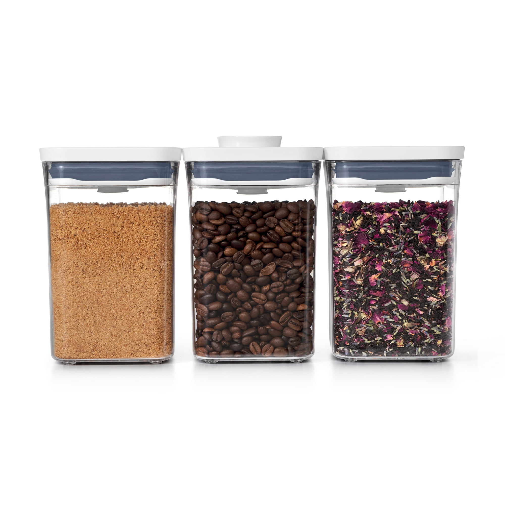 OXO POP Container 1.1-Qt Short Small Square Food Storage Container, 3-Pack, White