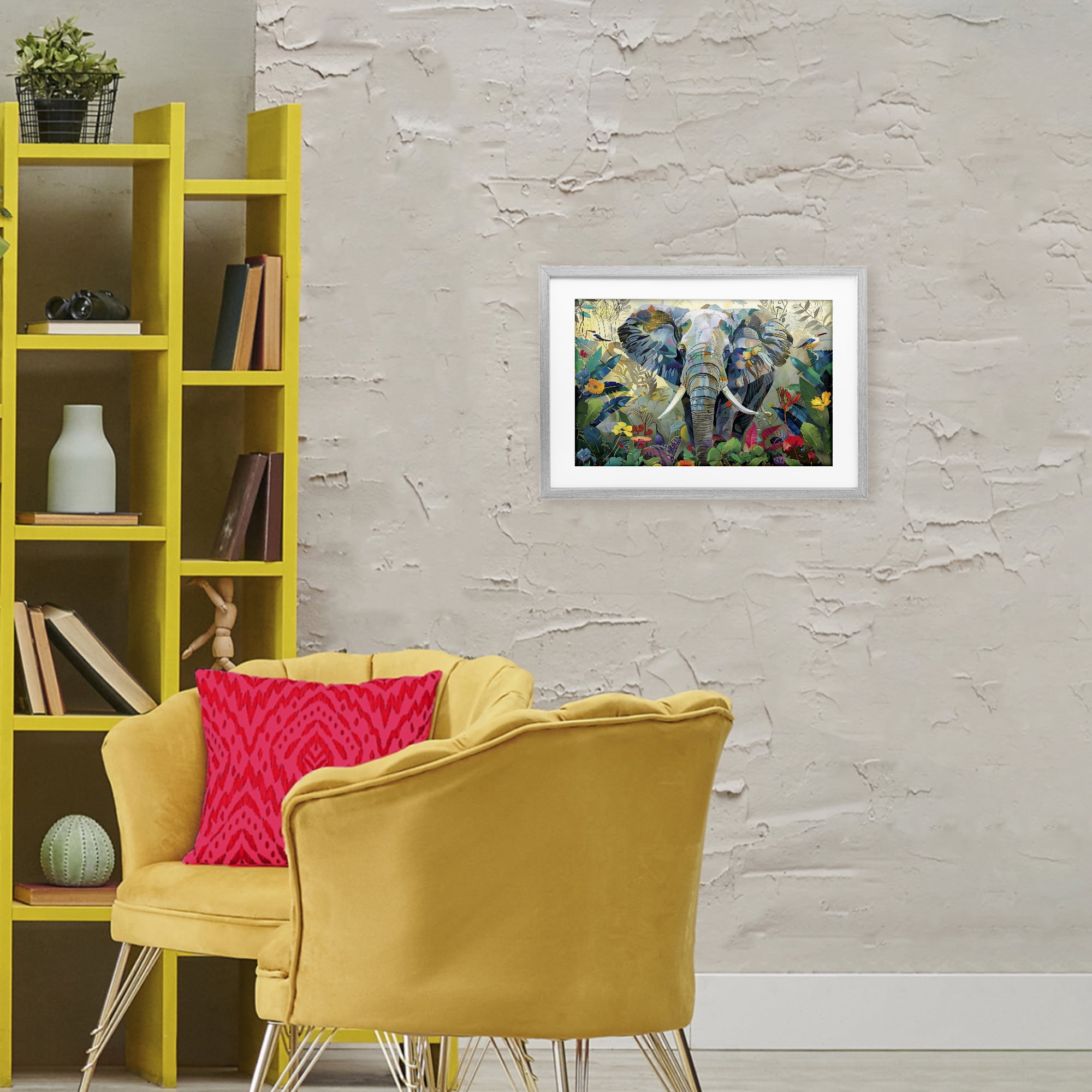 Stupell Industries Elephant's Realm in Tropical Bloom Gray Framed Print Under Glass, design by Lazar Studio