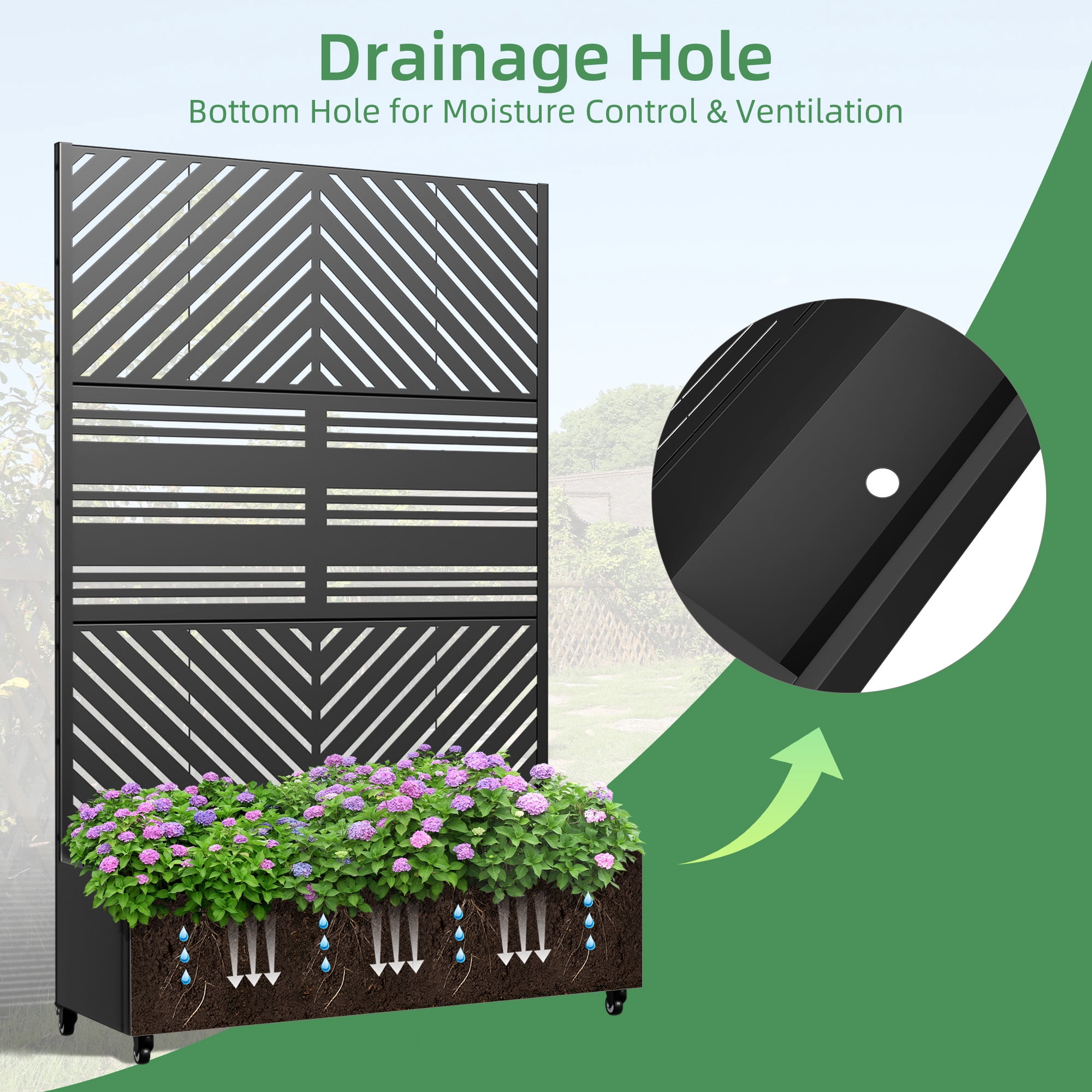 MAYEERTY 47*16*72" Outdoor Black Metal Planter Box with Trellis for Climbing Plants, Parallel Pattern Panel
