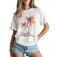 thumbnail image 2 of Women's T-Shirt Orange Summer Palm Trees Beach Short Sleeve Casual Tee Classic Crew Neck T Shirt for Women White, L, 2 of 7