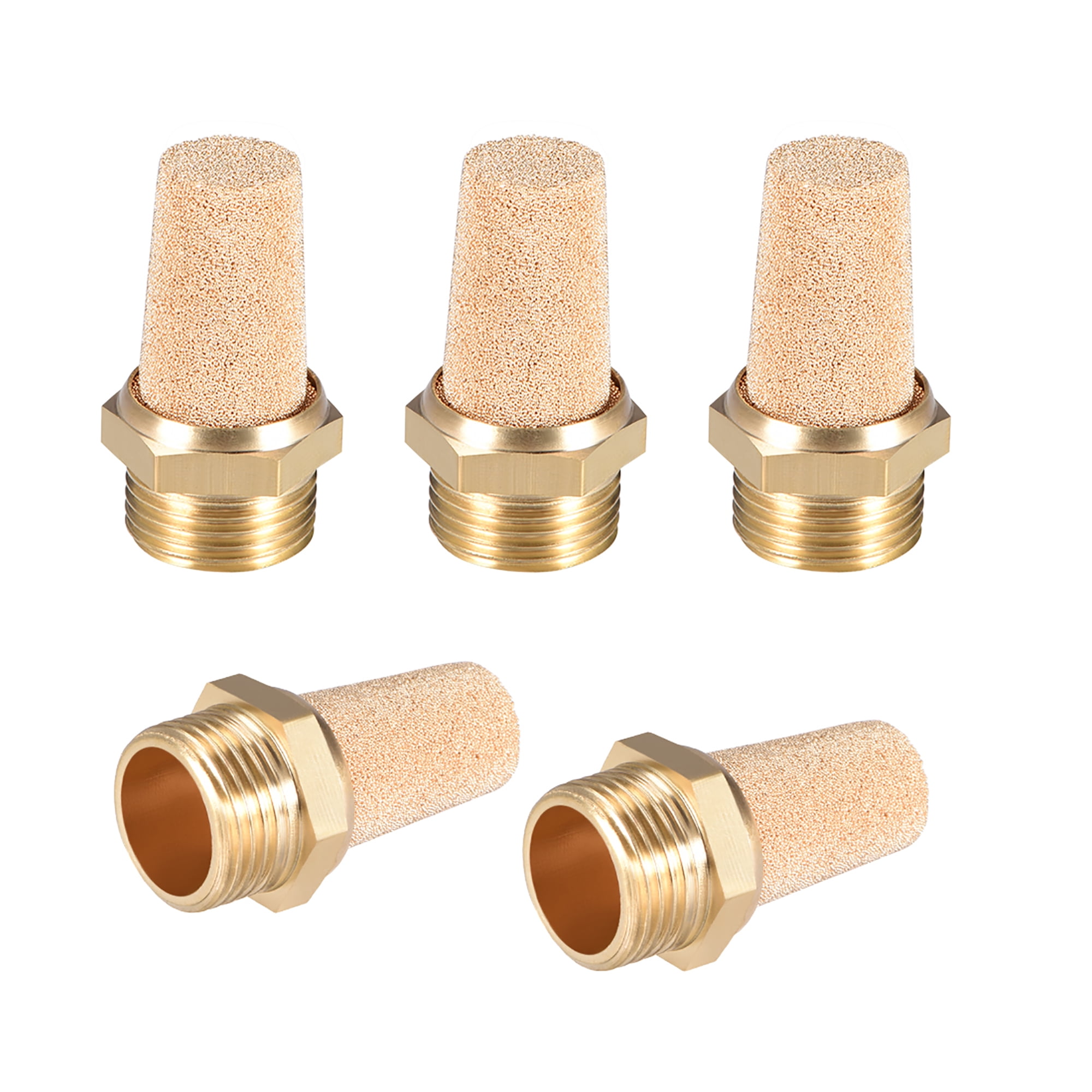 Brass Exhaust Muffler, 3/8" G Male Thread 45/64" Hex Sintered Air
