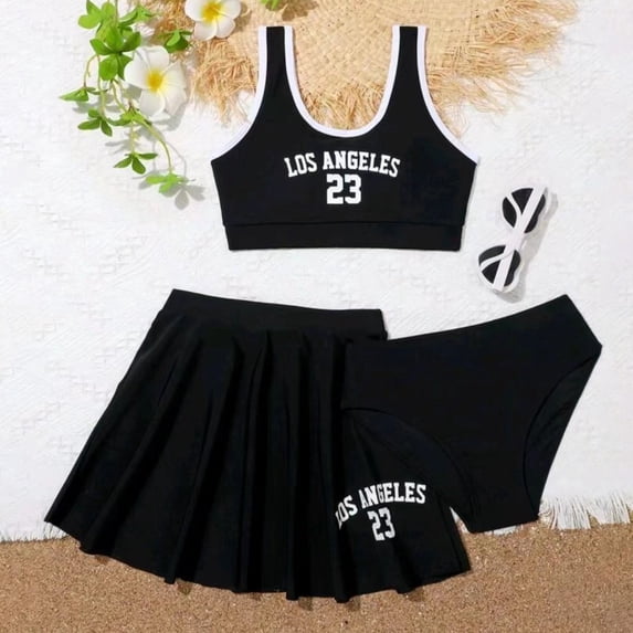 SUYIDA Girls Swimsuit Size 7 Rash Guard Girls Bikini Drawstring Bottoms Tankini 3pcs Ruched Color Block Bathing Suit