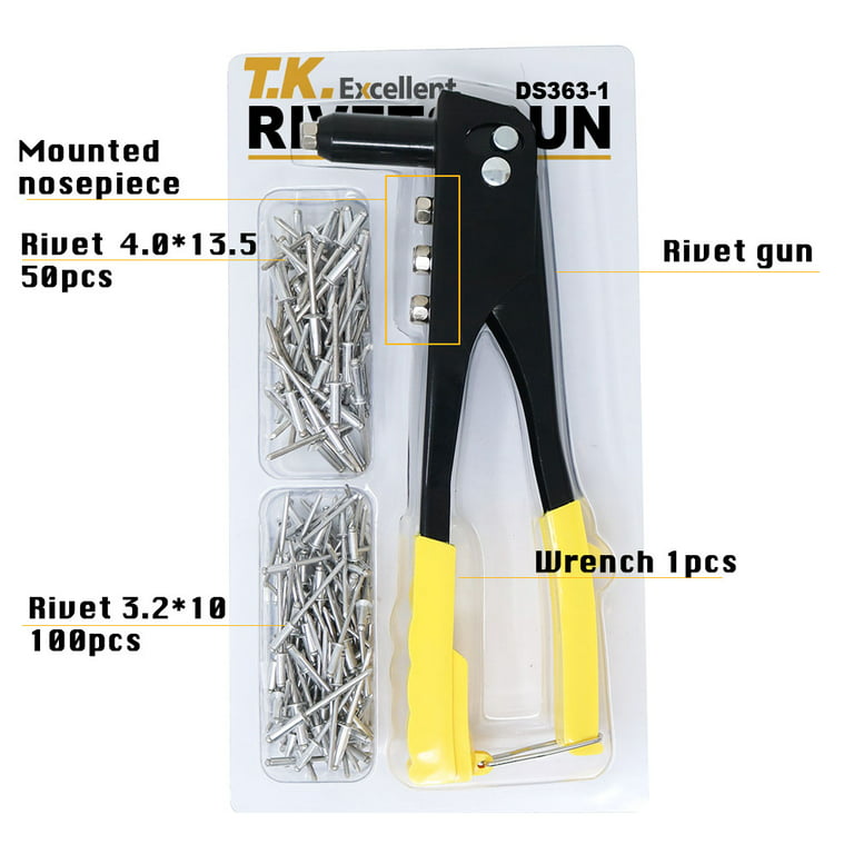 T.K.Excellent Heavy Duty Riveter Set,Pop Rivet Gun and 150Pcs Blind Rivets  Assortment Kit Hand Tools Rivet Nut Tool