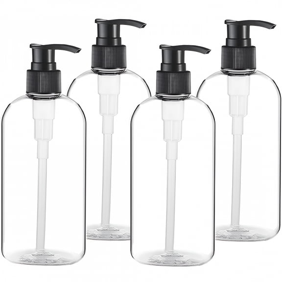 ACDANC 4 Pack Empty Pump Bottles 16oz, Clear BPA-Free Plastic Dispenser, Refillable Cylinder Containers for Shampoo, Lotion