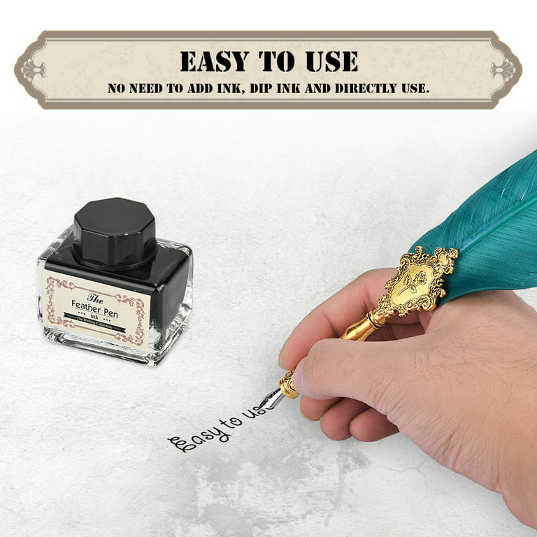 Fosa Feather Pens with Base Retro Classical Fountain Pen Old European Style Feather Dip Creative Writing Pen Ink Bottle Set Gift Box Feather Dip Pen