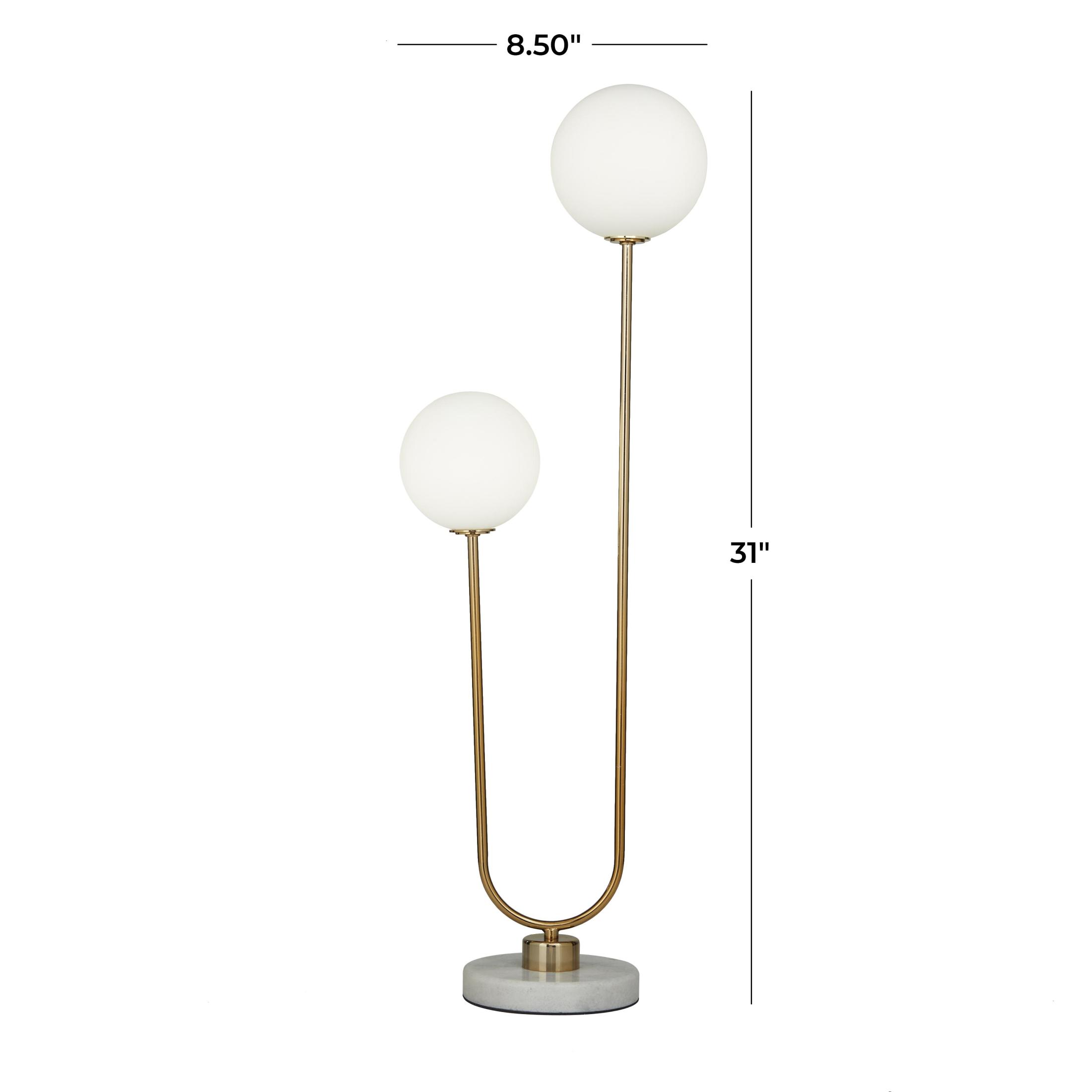 DecMode 31" 2 Light Curved Orb Gold Table Lamp with White Glass Shade