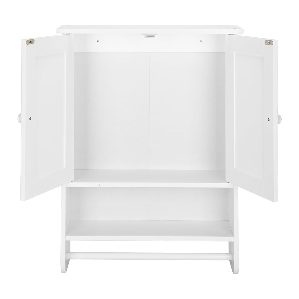 Ktaxon Bathroom Wall Cabinet, Wall Mounted Over the Toilet Storage Cabinet Organizer with Double Doors, 1 Adjustable Shelf, 1 Towel Bar, White