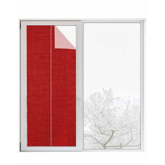 Window Privacy Film Red Farmhouse Stained Glass Window Film Decorative Sun Block Window Cover Vintage Country Monochrome Textured Window Clings Static Adhesive Sticker for Bathroom 23.6"x59"