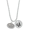 thumbnail image 1 of Delight Jewelry Silvertone Crown - Oval Seal Silvertone Script Initial Disc - U - Charm Necklace, 20"+3", 1 of 4