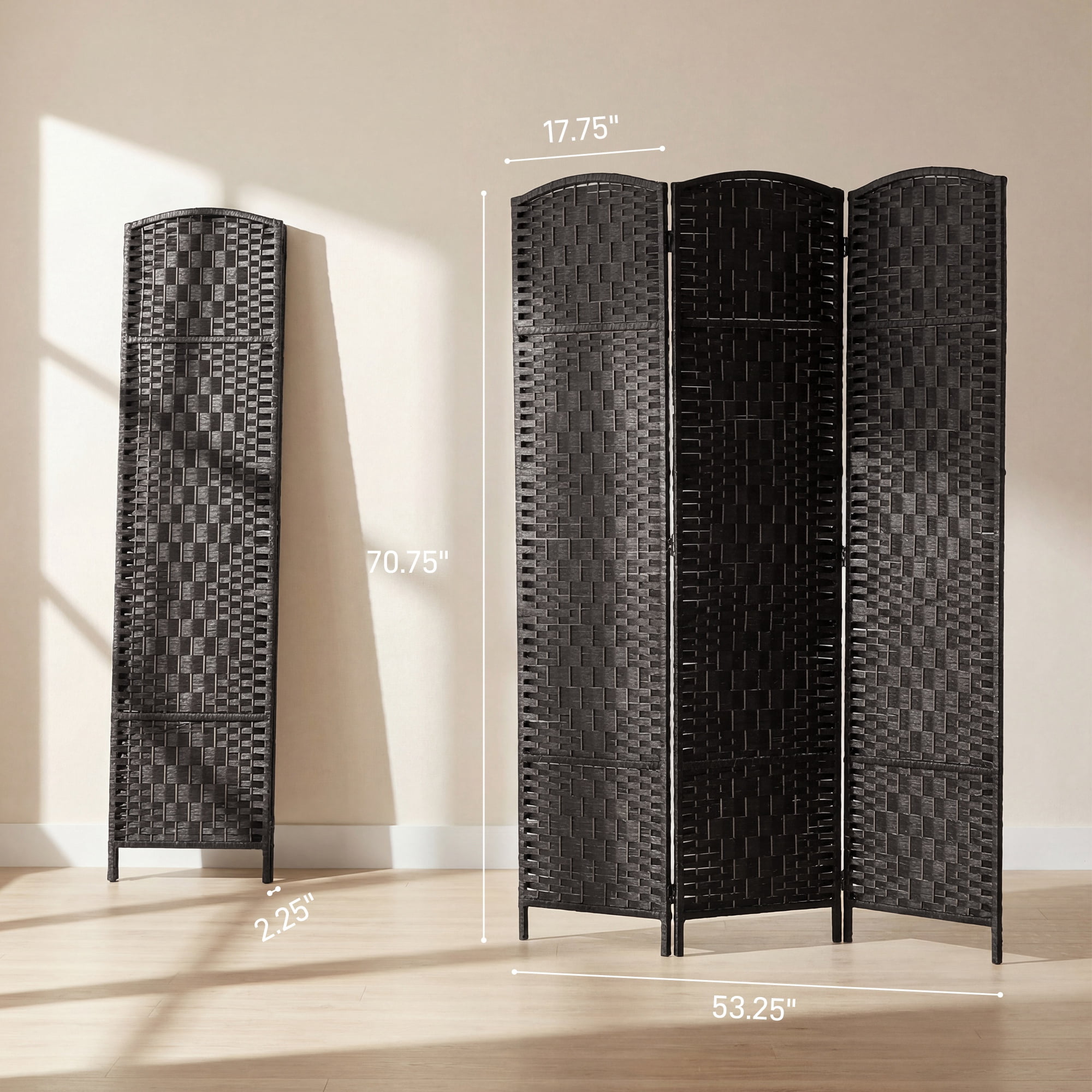 Room Divider, 3 Panel Folding Privacy Screen, 70.9" Tall Portable Weave Partition Wall Divider for Bedroom, Coffee