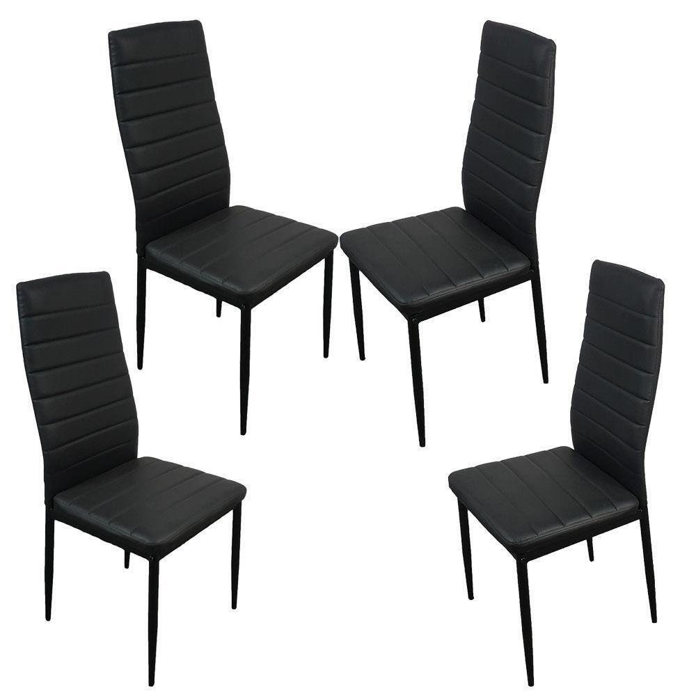 Set of 4 Dining Chairs High PU Leather Elegant Design for Home Kitchen Black