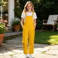 thumbnail image 2 of OSOLU Coveralls For Girl Bib Overalls Straight Leg Pants Solid Color Adjustable Straps Loose Fit Jumpsuits With Pocekts 5-14Y, 2 of 6