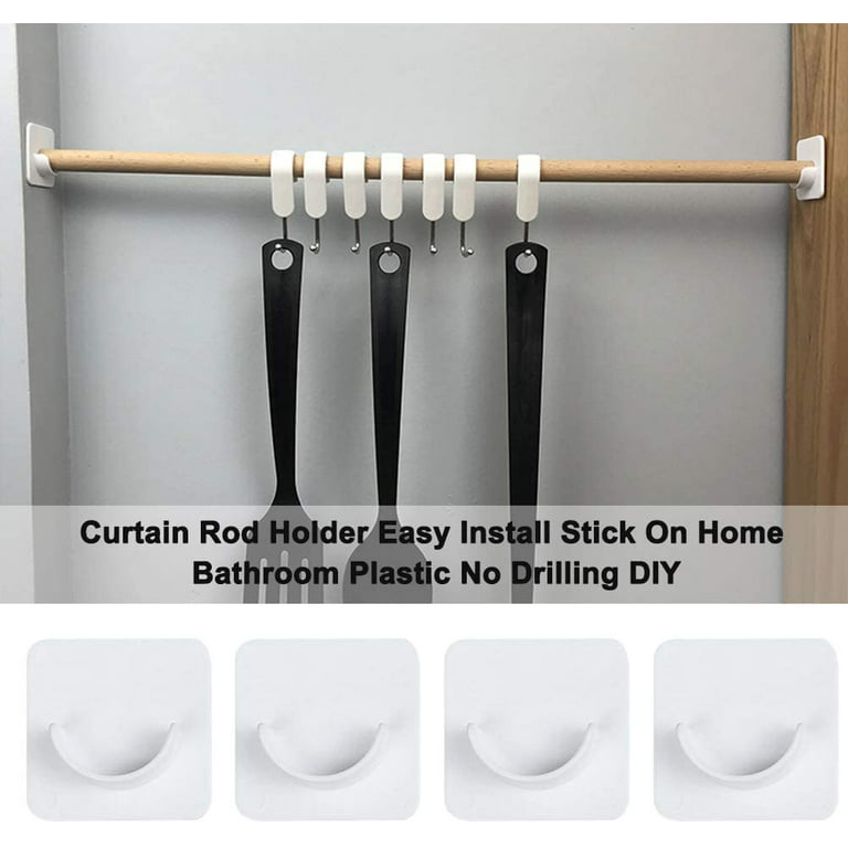 Adhesive Shower Curtain Rod Holder, Stick On Plastic No Drilling Shower Rod  Wall Mount Holder for Home Bathroom, Transparent Rod Retainer(4pcs) 