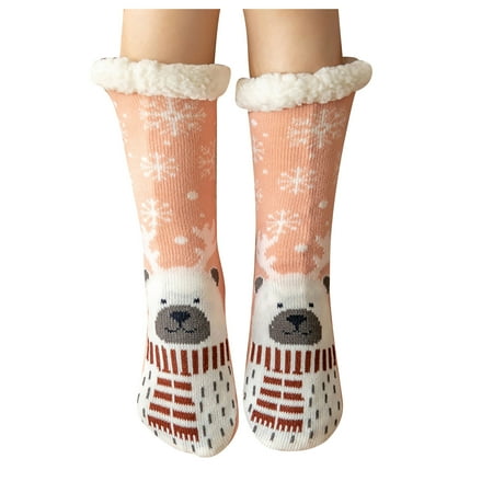 

DORKASM Christmas Thick Warm Cozy Fuzzy Socks for Women Fluffy Non Slip Soft Slipper Socks Pink One Size