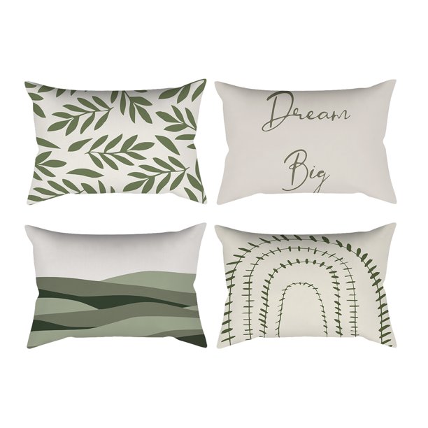 Funda de almohada con estampado de flores, juego de 4 piezas de 12x20, decoración de funda de almohada con sujeción geométrica verde abstracta nórdica, sofá cama para sala de estar