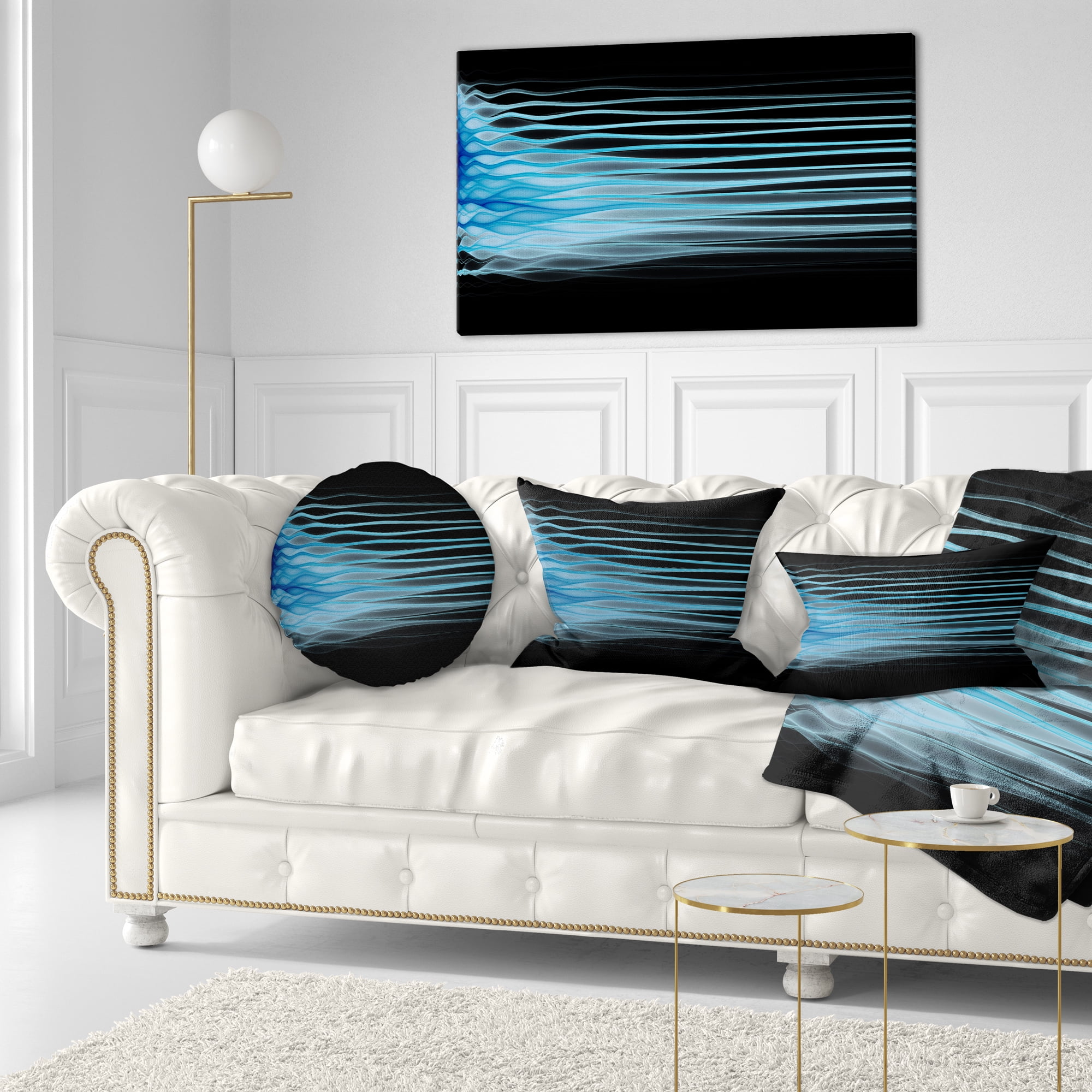 Designart Light Blue Fractal Flames - Abstract Throw Pillow - 12x20