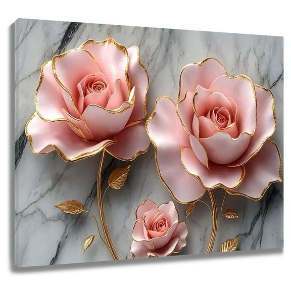 Floral Canvas Wall Art Abstract Pink 3D Flower Marble Textured Minimalist Prints Posters Living Room Decor Modern Home Art Bedroom Bathroom Office Wall Decor,12x12 Inches