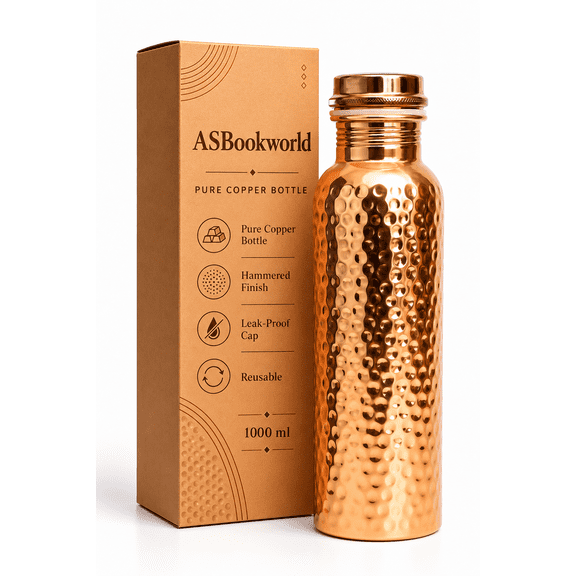ASBookworld 34 oz Pure Copper Water Bottle, Handmade Hammered Texture Reusable Drinking Bottle with Leak Resistant Screw Lid for Home, Office, Travel and Daily Hydration