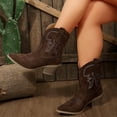 thumbnail image 2 of EKVAHL Women's Mid Calf Western Cowboy Boots, Faux Suede Low Block Heel Booties, Embroidery Country Concert Outdoor Daily Walking Boots Brown, 2 of 5