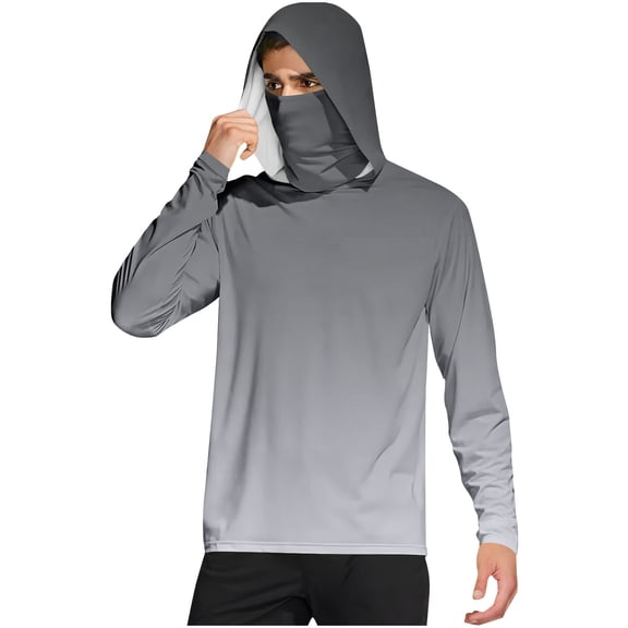 Dagegui Men's Sun Protection Hoodie Shirt UPF 50 Rash Guards Long Sleeve UV Outdoor Fishing Running Athletic Shirts with Face Mask Dark Gray M