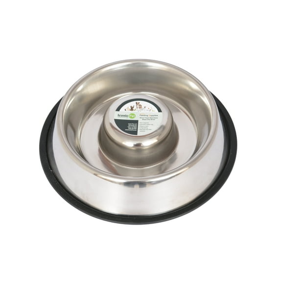 Iconic Pet 92007 24 oz Slow Feed Stainless Steel Pet Bowl for Dog or Cat - Medium