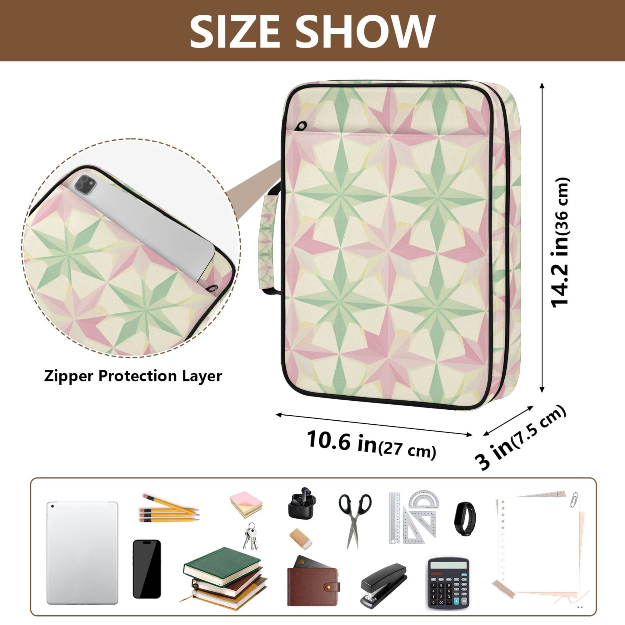 FORMRS Accordion File Folder A4 Size 7-Pocket Expanding Document Organizer Bag with 3 Ring Binder, Beige Symmetrical Stars
