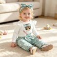 thumbnail image 2 of Enyan Newborn Girls Fall Outfits Long Sleeve Romper Shirt Top+Daisy Pant+Headband 3Pcs Set Baby Girl Winter Clothes（Size 0-3 Months）, 2 of 8