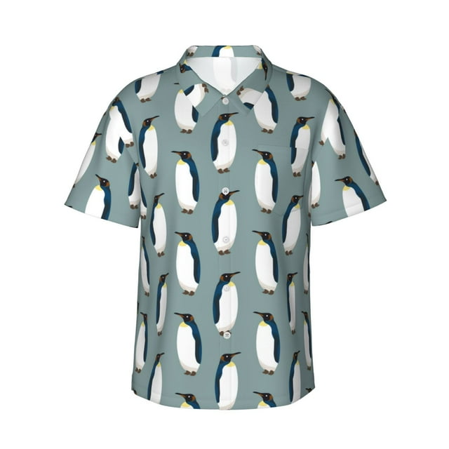 Fotbe Penguin Camisa Hawaiana para Hombre Unisex – Camisa Casual de Verano con Botones de Manga Corta de Algodón y Lino,3X-Large