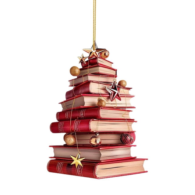 CAIROYAR Nuevo y atractivo colgante de estantería con forma de árbol de Navidad, decoración de libros apilados de acrílico 2D