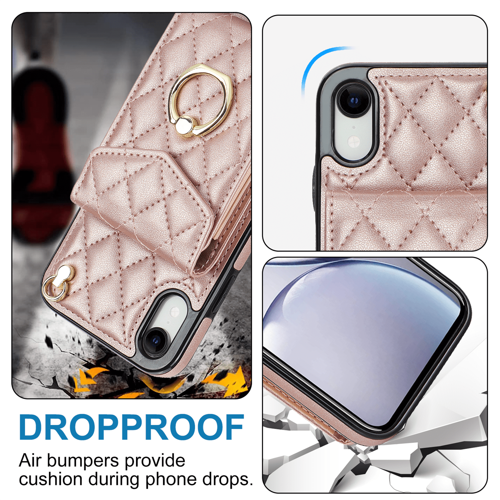 Asuwish Wallet RFID Blocking PU Leather Cell Phone Case with Tempered Glass Screen Protector, Wrist Strap for iPhone XR, Rose Gold