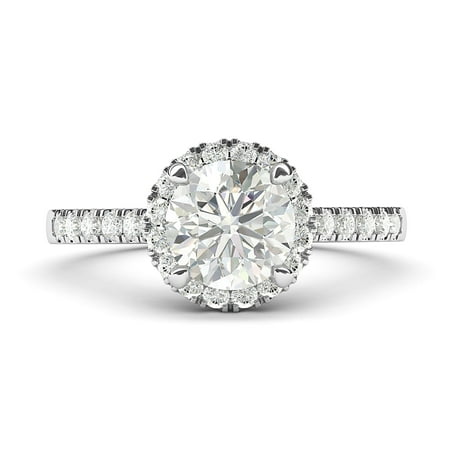 Sterling Silver Classic Simulated Round Brilliant Cut Diamond Halo Engagement Ring with Side Stones (6.5)