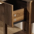 thumbnail image 5 of YAURA 12" Shallow Nightstand, Mid-Century Modern Fluted Bedside Table with Drawer, Compact Walnut End Table for Small Spaces, 5 of 9