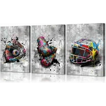 Graffiti Wall Art Sports Poster Football, Basketball, Baseball Wall Decor for Gym & Boys Room Built-in Lightweight Urban Sports Themed Artwork（Only canvas）