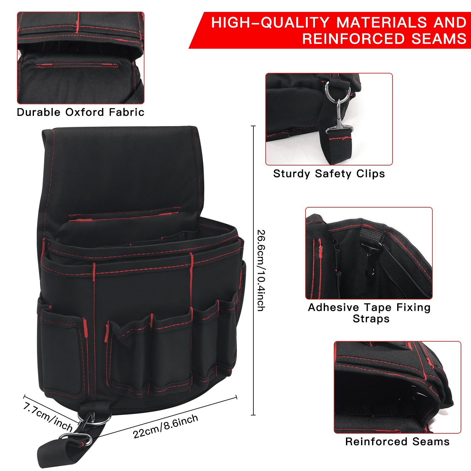 AGOPLEE Electrician's Tool Pouch - with Multiple Pockets, Hammer Loop & D-Ring - Multi-Pocket Tool Organizer for Electricians, Carpenters, HVAC Techs