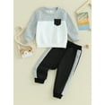 thumbnail image 2 of Liacowi Toddler Baby Boys 2 Pcs Clothes Sets Contrast Color Long Sleeve Sweatshirt with Elastic Waist Sweatpants Fall Outfit, 2 of 9